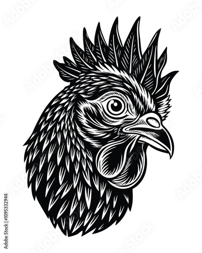 chicken head silhouette isolated black vector art illustration with white background
