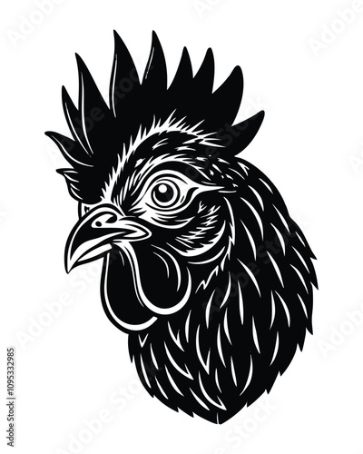 chicken head silhouette isolated black vector art illustration with white background
