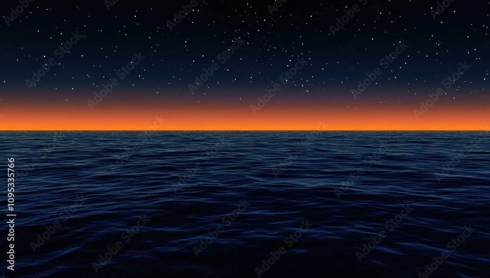 Fototapeta premium 美しい夜明けの海の風景、星空とオレンジのグラデーション