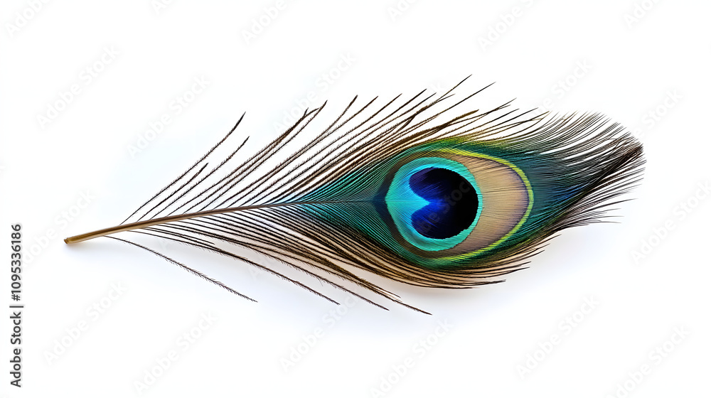 Fototapeta premium A peacock feather animal bird white background.