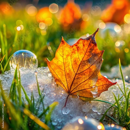 The First Ice in Autumn on the Grass