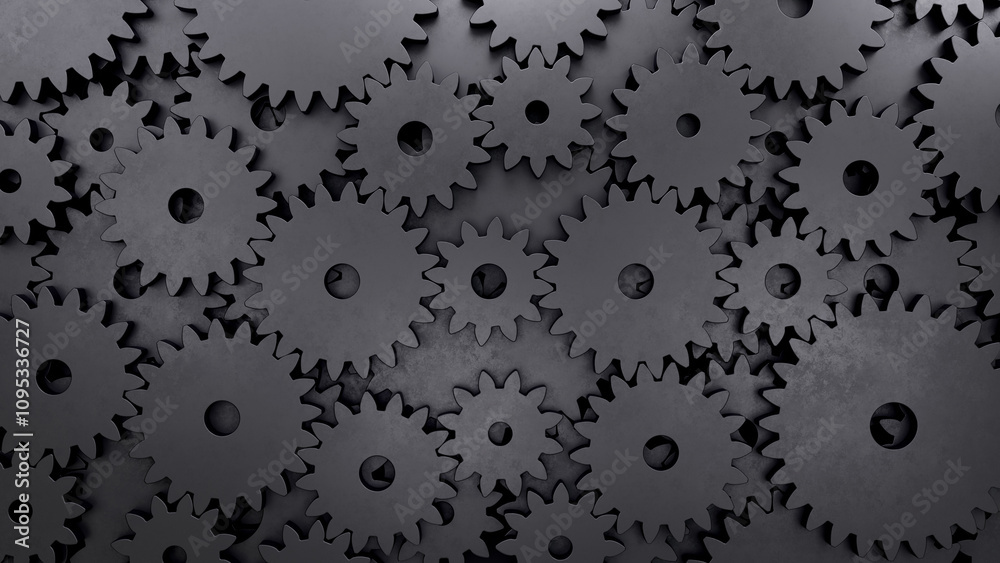 Black gears background. Cogwheel system. 3D rendering. Black gears background. Cogwheel system. 3D rendering.