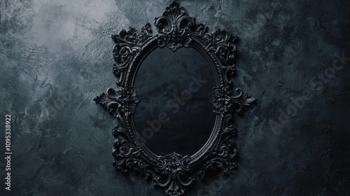 frame shaped like an antique mirror in gothic style, ornate details and dark aesthetic photo