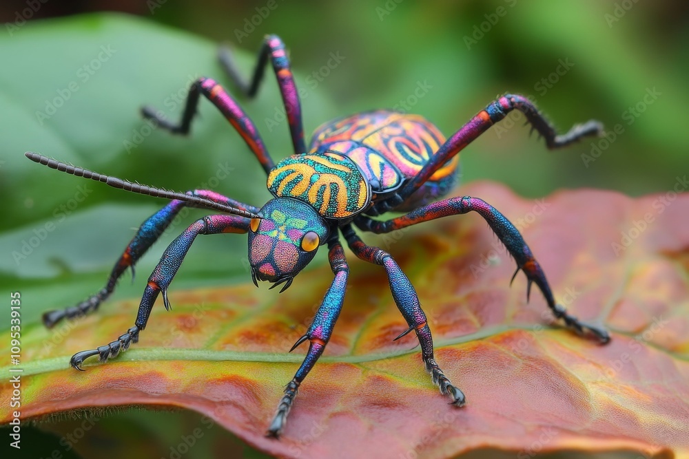 Vibrant iridescent beetle on a leaf. Vibrant iridescent beetle on a leaf.