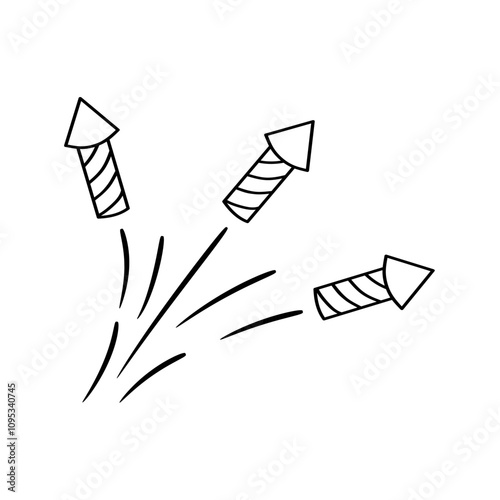 Hand drawn firework rockets. Doodle vector illustration.