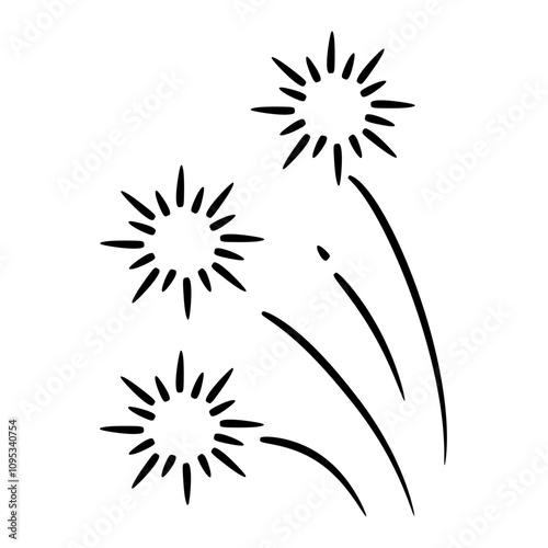 Hand drawn fireworks with flashes. Doodle vector illustration.