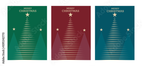 modern Christmas minimalist Card greeting elegant card vector set design.Merry christmas invitation cards with gold xmas tree, ball and ornaments Snowflake Decoration Vector illustration