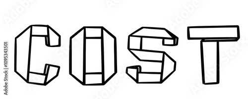 cost in doodle origami style on transparency background