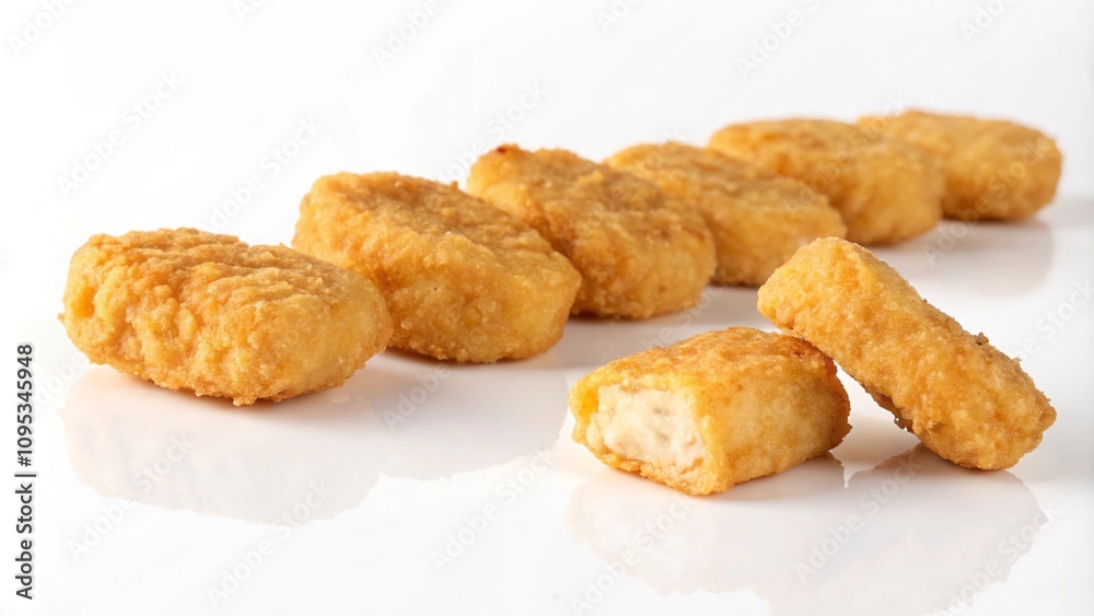 Deep fried chicken nuggets on white background Deep fried chicken nuggets on white background