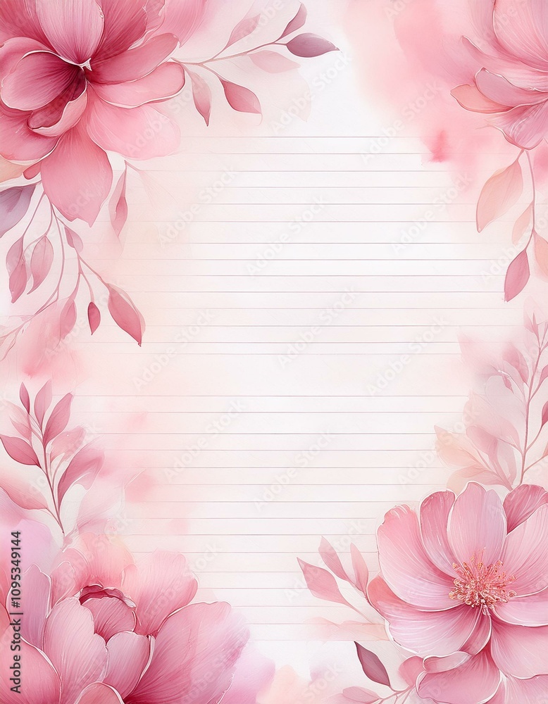 Pretty pink floral stationery design. Perfect for letters or notes. Pretty pink floral stationery design. Perfect for letters or notes.
