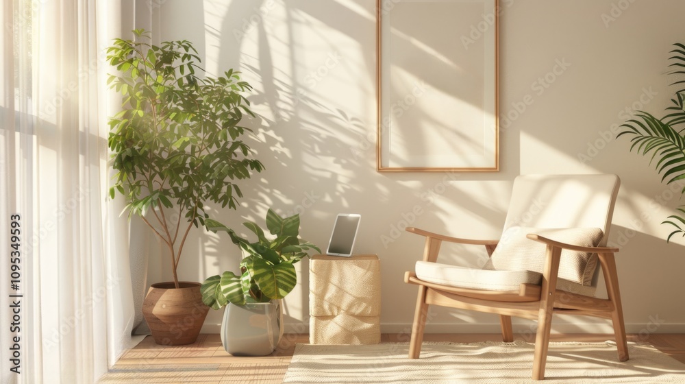 Fototapeta premium tablet mockup in soft beige room