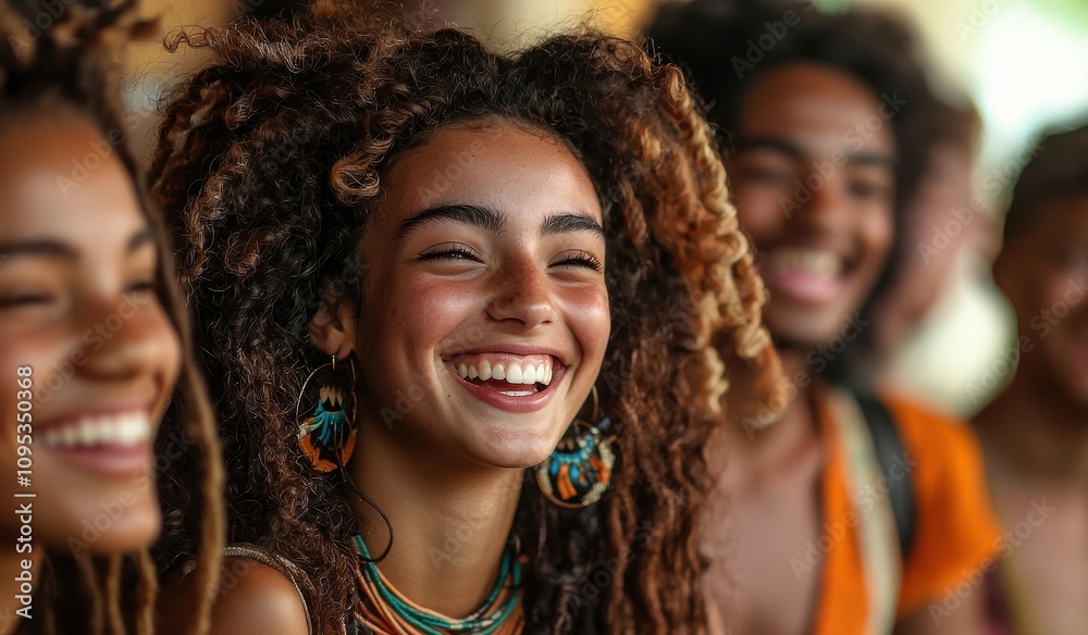 A group of diverse young people happily laughing together outdoors, showcasing friendship and joy A group of diverse young people happily laughing together outdoors, showcasing friendship and joy