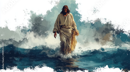 An illustration of Jesus Walks on Water.