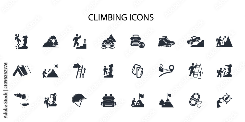 Climbing icon set.vector.Editable stroke.linear style sign for use web design,logo.Symbol illustration.