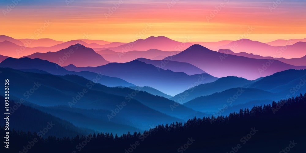 Serene Sunset Over Layered Mountain Ranges Serene Sunset Over Layered Mountain Ranges