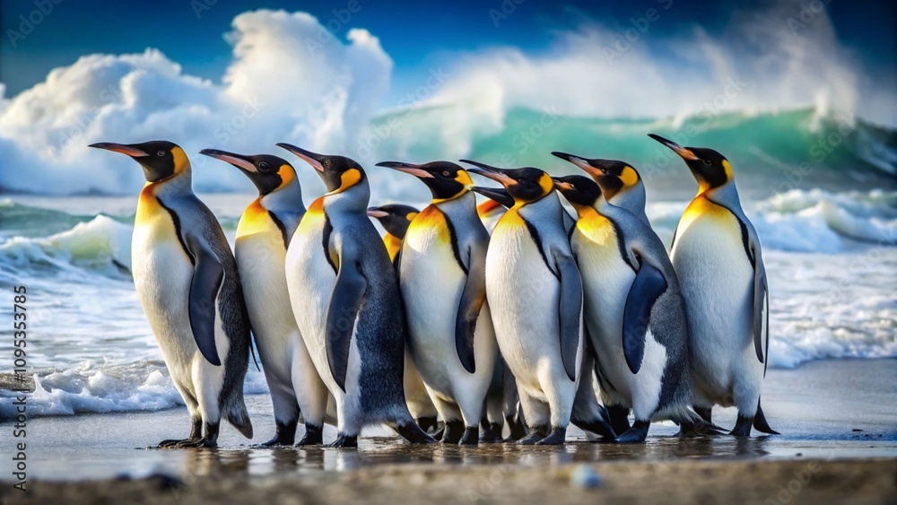 Fototapeta premium emperor penguin colony in polar regions, generative ai, ai generated