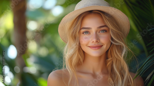closeup portrait of young happy woman looking in camera