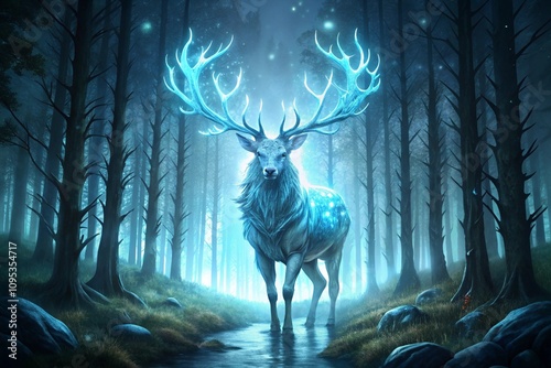 stag with massive crystalline antlers, generative ai, ai generated