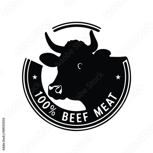 Cow head logo with the lettering - 100 percent beef meat