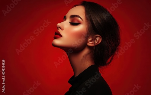 beautiful woman on red background
