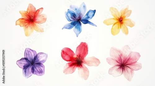 Six Watercolor Flowers in Assorted Colors