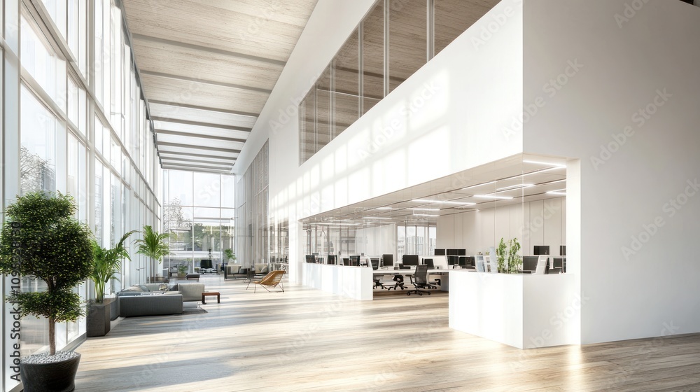 Modern Office Space With Large Windows And Wooden Floors Modern Office Space With Large Windows And Wooden Floors