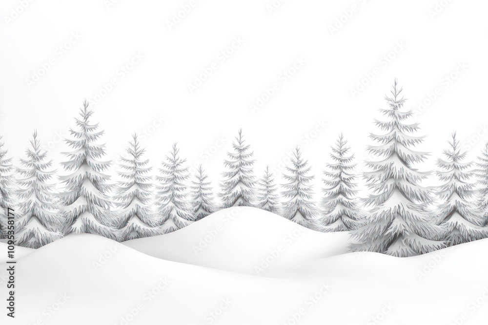 Obraz premium Snowy Winter Landscape With Pine Trees