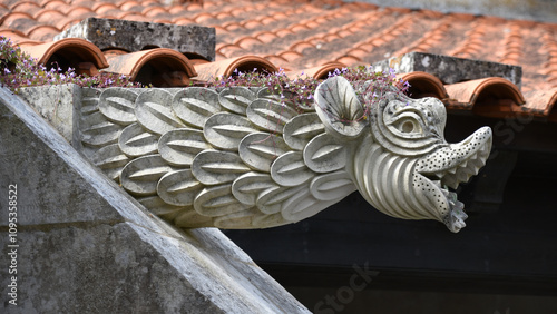 Dragon Gargoyle and Planter in Manueline Style Portuguese Monastery