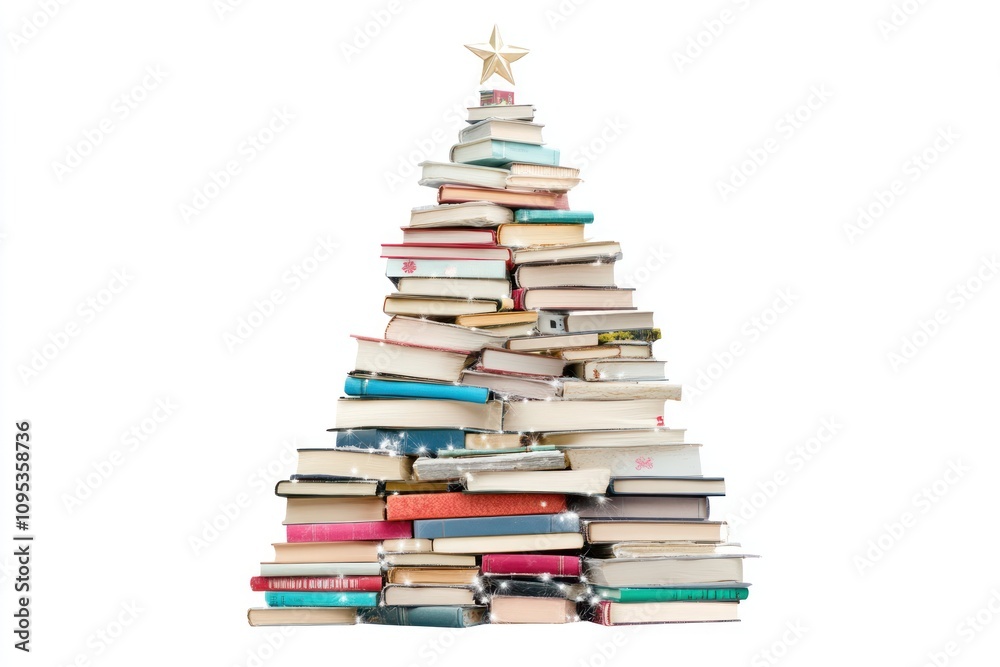 A Festive Christmas Tree Made Of Stacked Books A Festive Christmas Tree Made Of Stacked Books