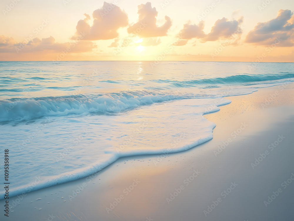 tranquil sunset over a calm ocean shoreline