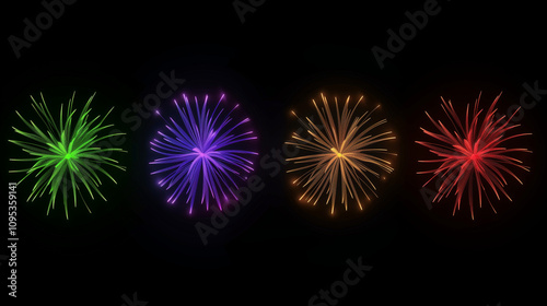 four colorful fireworks