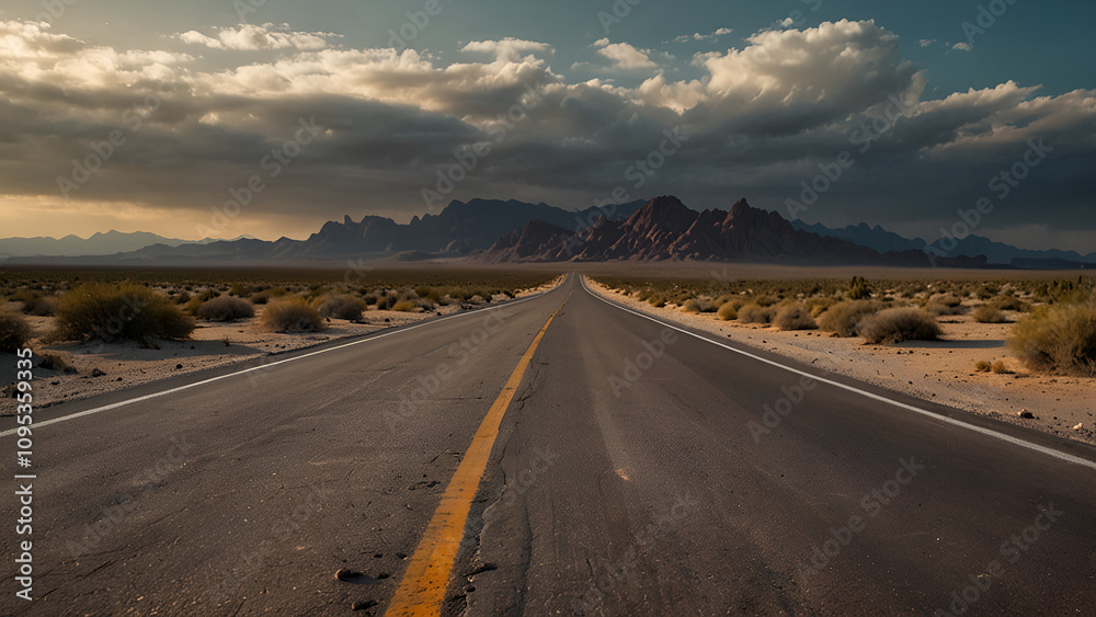 Naklejka premium empty road all cover with desert
