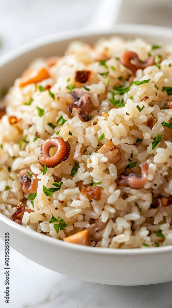 Food, Octopus Rice, on White Background, Photo Realistic, Wallpaper, Cover and Screen for Smartphone, PC, Laptop, 9:16 and 16:9 Format Food, Octopus Rice, on White Background, Photo Realistic, Wallpaper, Cover and Screen for Smartphone, PC, Laptop, 9:16 and 16:9 Format