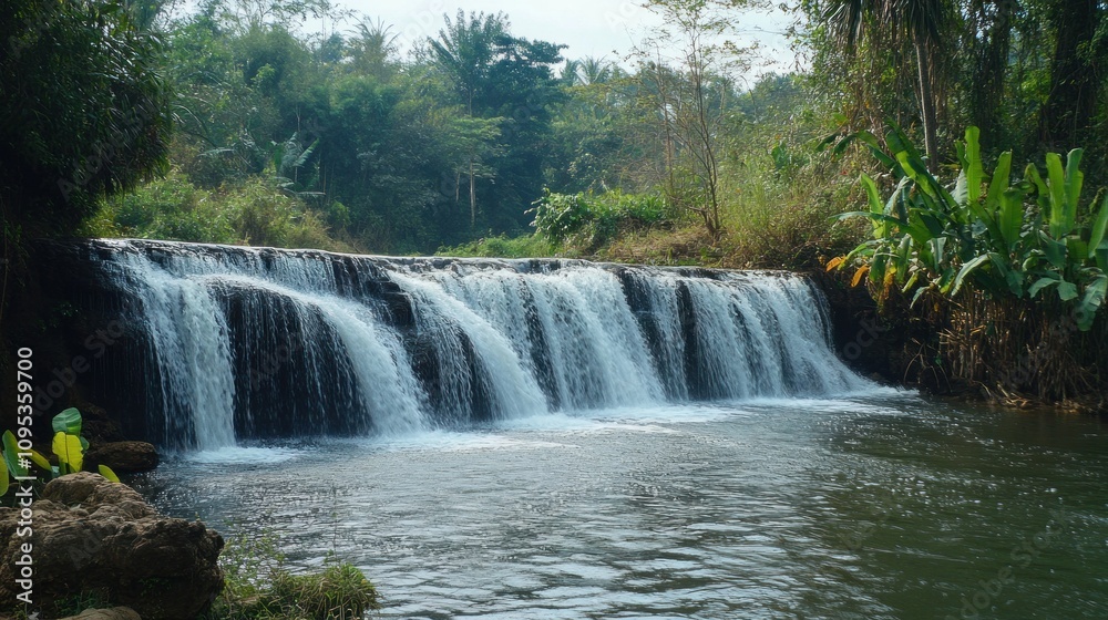 Serene Waterfall in Lush Tropical Paradise: A Tranquil Escape Serene Waterfall in Lush Tropical Paradise: A Tranquil Escape
