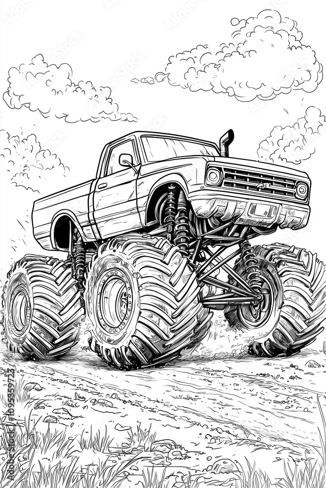 Naklejka premium Monster Truck Coloring Page for Toddlers