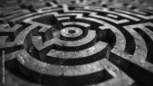 A close-up view of a complex, circular maze design with textured surfaces.