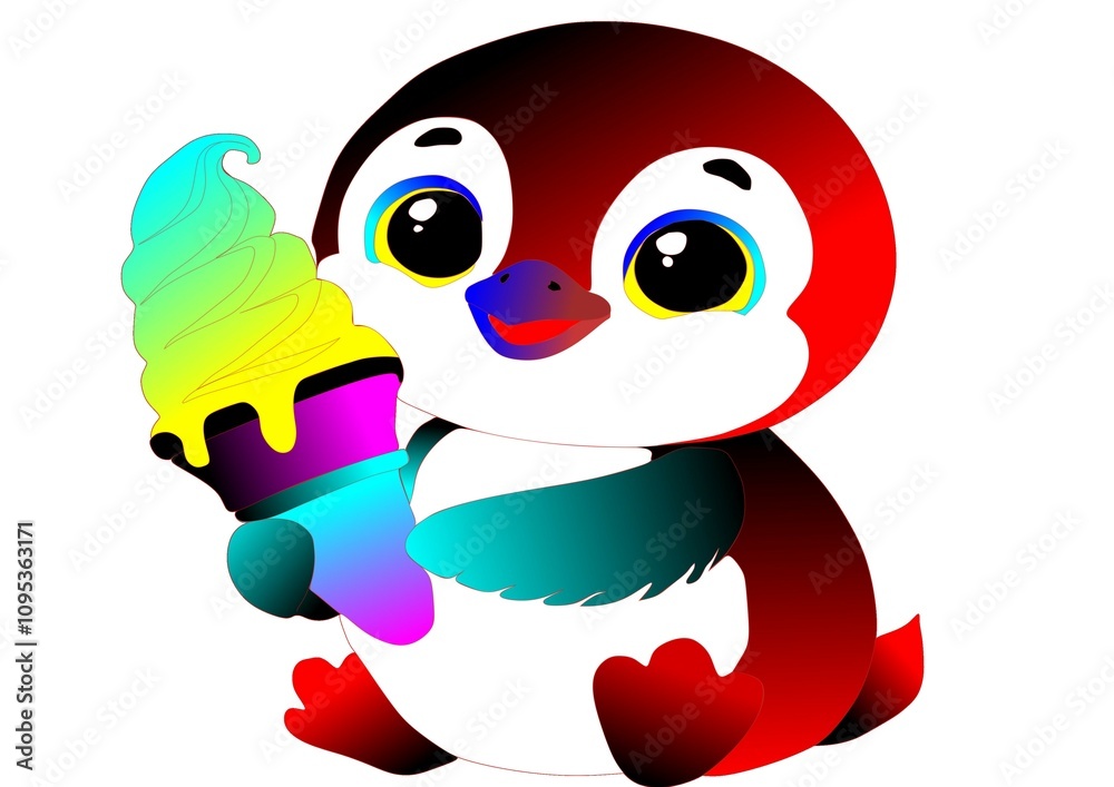 Fototapeta premium penguins eat ice cream vector illustration