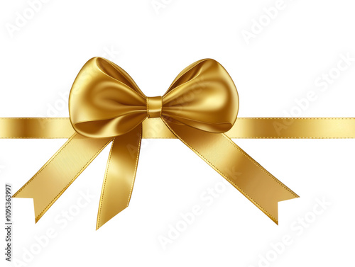 Set of golden ribbons with bows isolated on a white background,