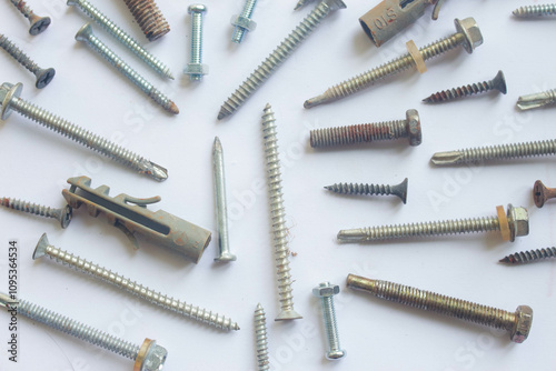 Screws and Nails 7 Several screws and nails on a white background