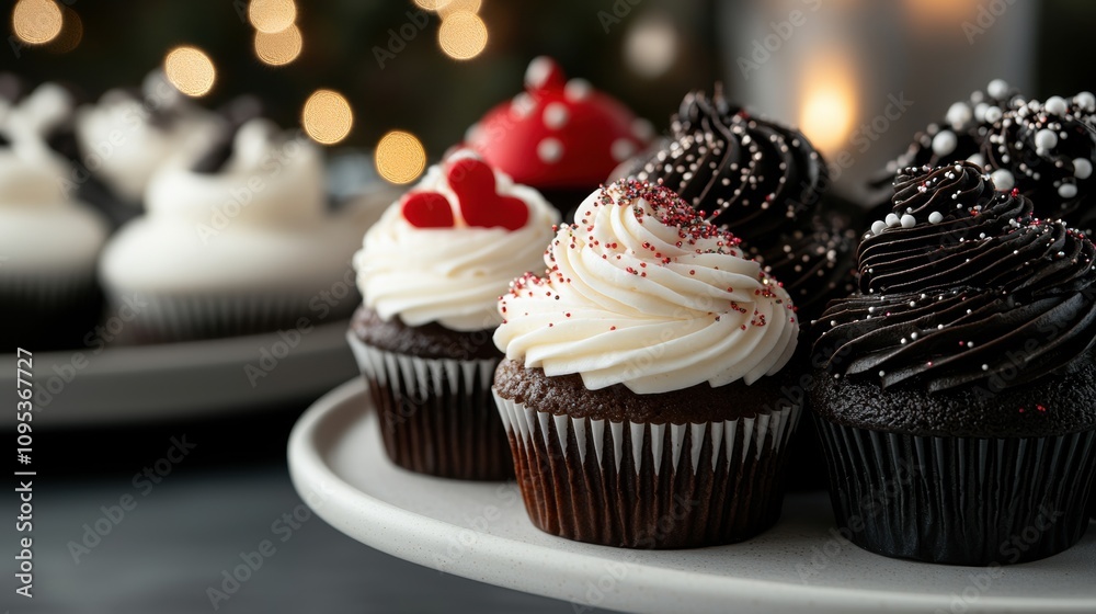 A white and black cupcake with a heart on top A white and black cupcake with a heart on top