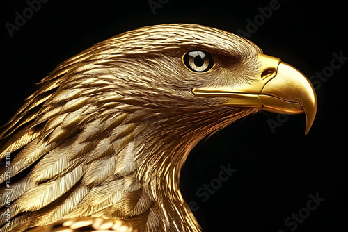 Gold Eagle. 3D Illustration of American Bald Hawk in Stunning Gold Finish