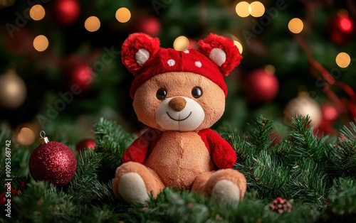 plush toy on christmas background 