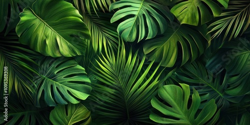 Lush Green Tropical Leaves Background Texture