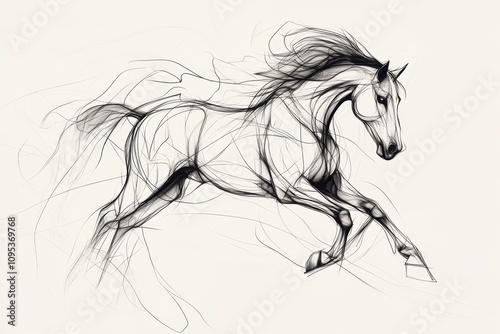 Artistic representation of a horse running with flowing lines and dynamic motion in a minimalist style
