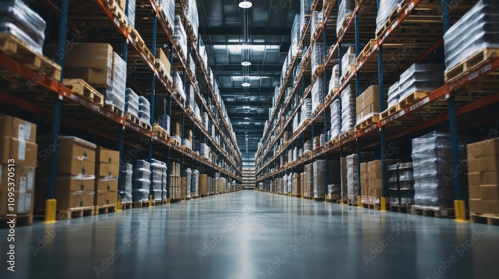 Rows of Pallets and Boxes in a Large Warehouse Rows of Pallets and Boxes in a Large Warehouse