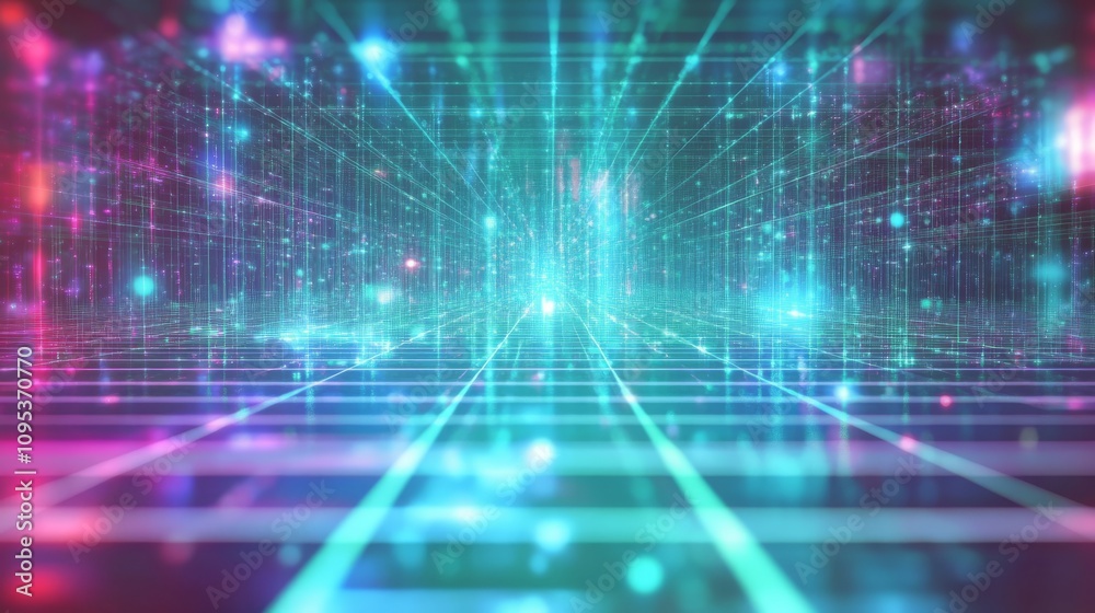 A network of glowing lines connecting nodes across a subtle grid background, cool tones like blue, teal, and purple for a tech-savvy appearance, 16:9