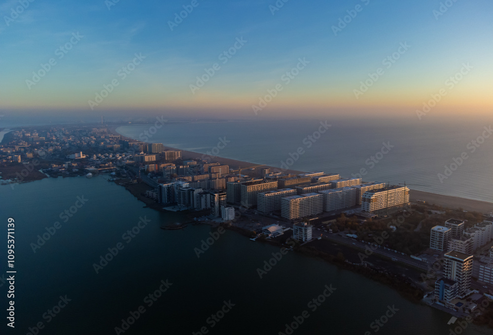 Fototapeta premium Aerial view of Mamaia resort - Romania seen from above in the morning