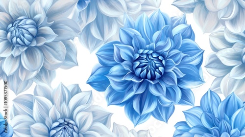 Elegant Blue and White Dahlia Floral Pattern