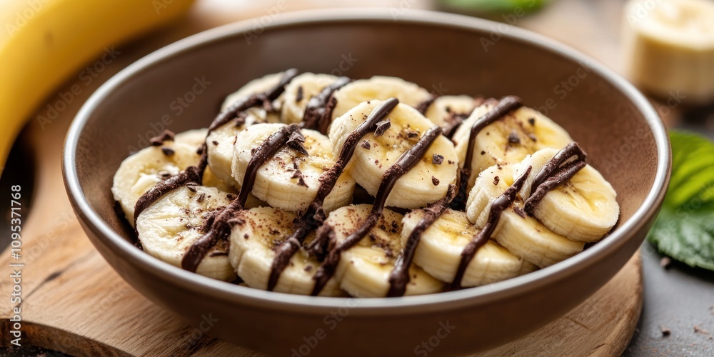 Chocolate Drizzled Banana Slices in a Bowl Chocolate Drizzled Banana Slices in a Bowl