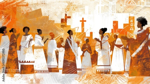 Ethiopian Ganna Celebration Illustration Ancient meets Modern in Earthy Tones photo